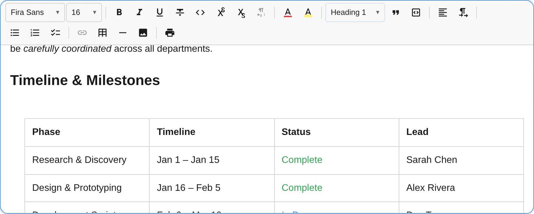 Editor with a fixed external height — toolbar pinned at the top while the content scrolls internally