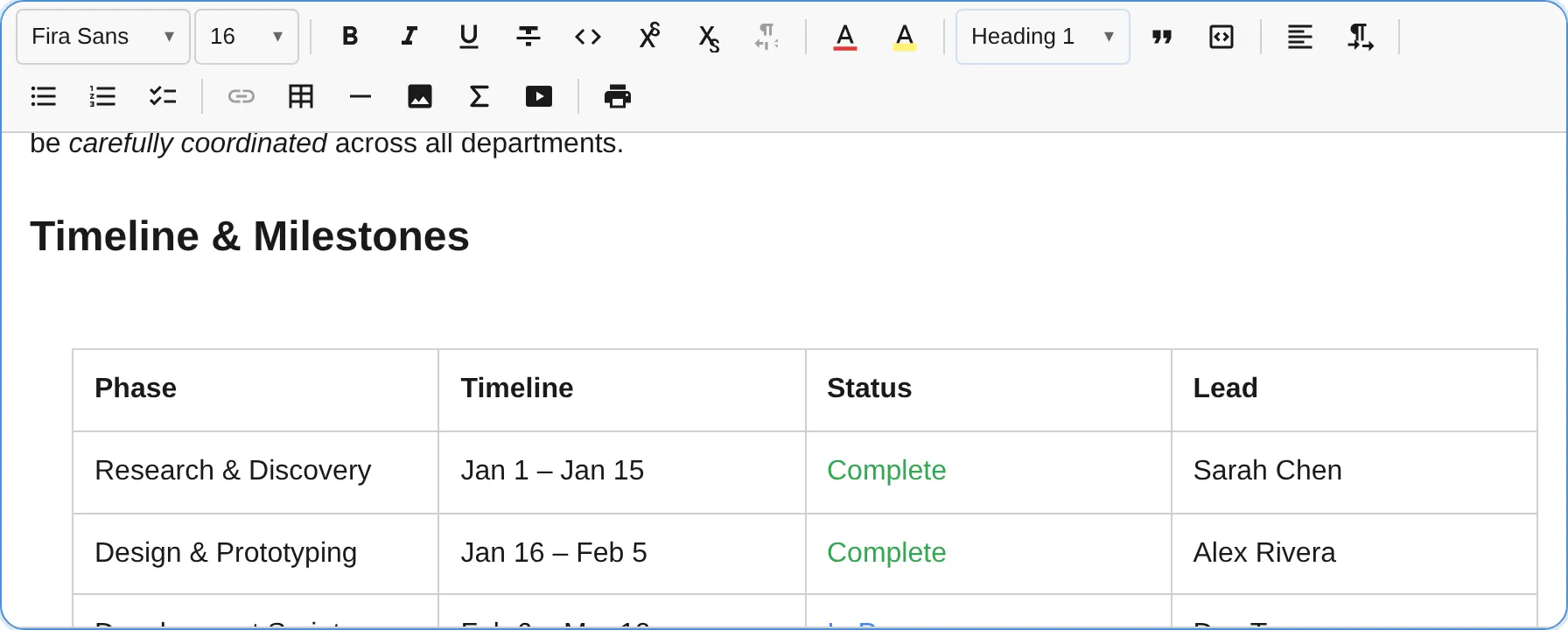 Editor with a fixed external height — toolbar pinned at the top while the content scrolls internally