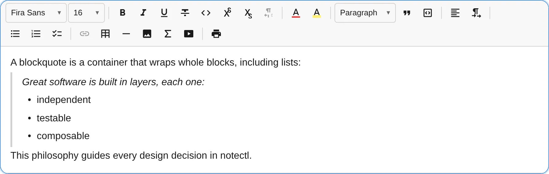 A blockquote wrapping a paragraph and a bullet list