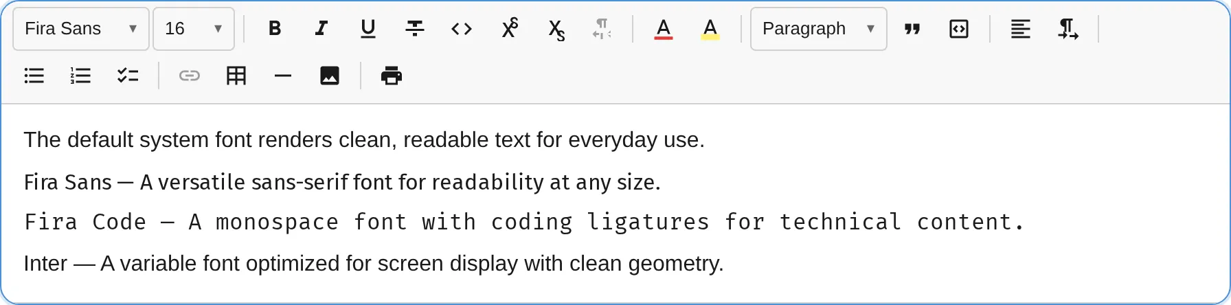 Font selector popup