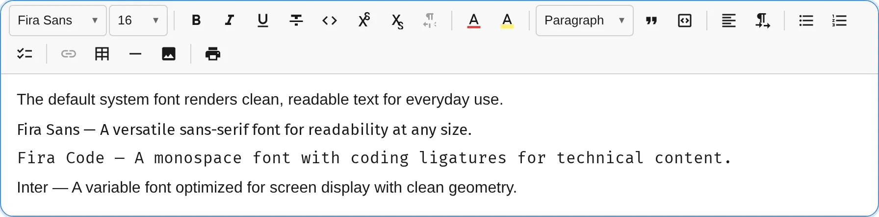 Font selector popup