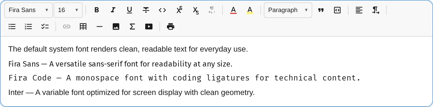 Font selector popup