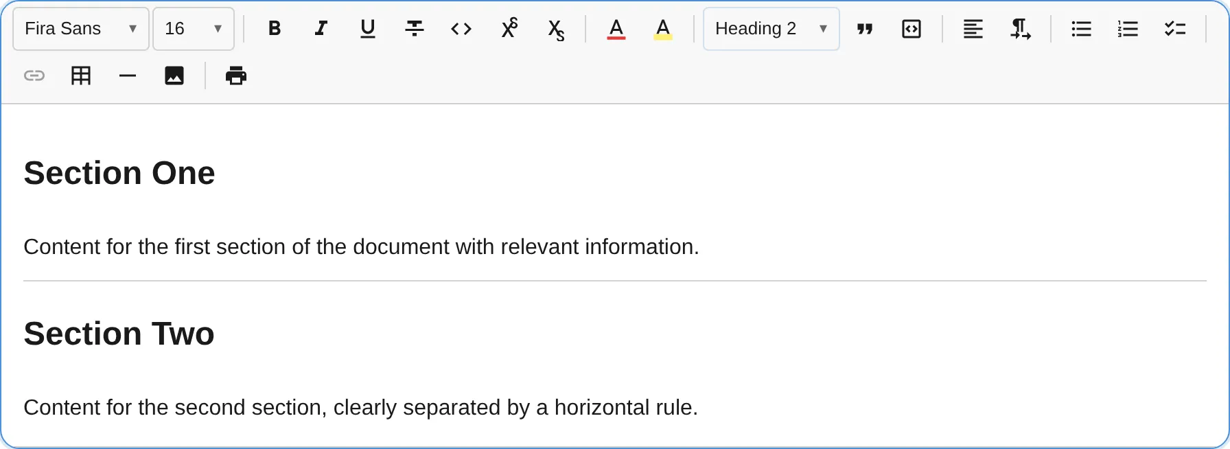 Horizontal rule in the editor