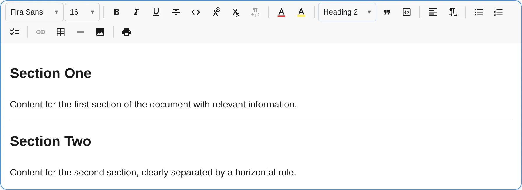 Horizontal rule in the editor