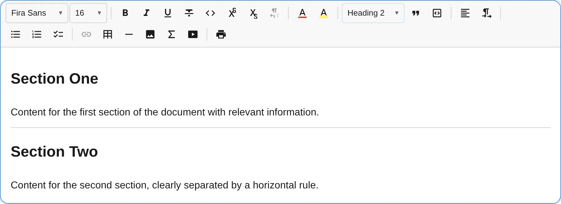 Horizontal rule in the editor