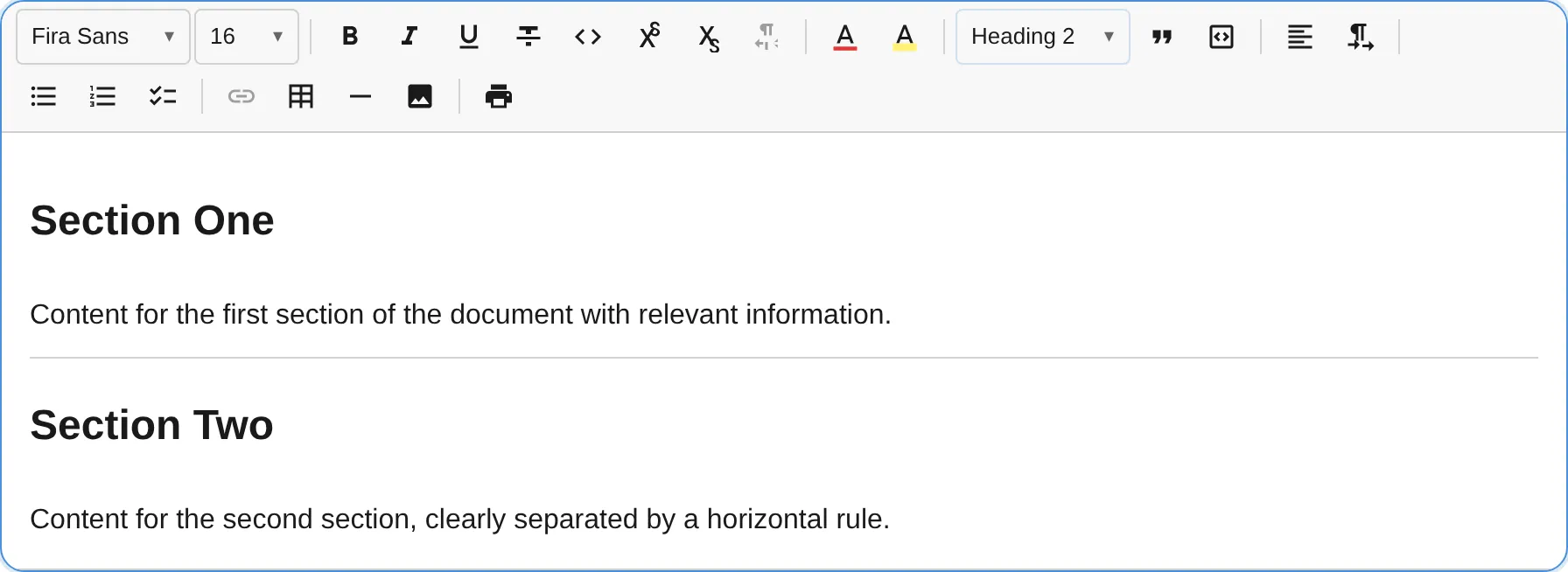 Horizontal rule in the editor