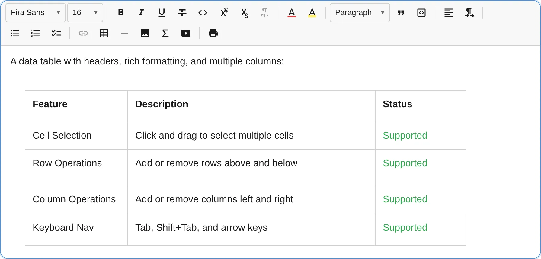 Table plugin with grid picker