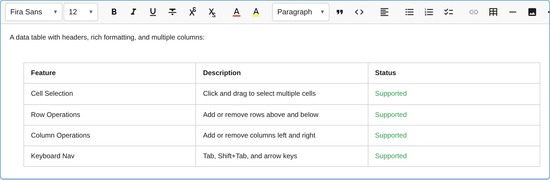 Table plugin with grid picker