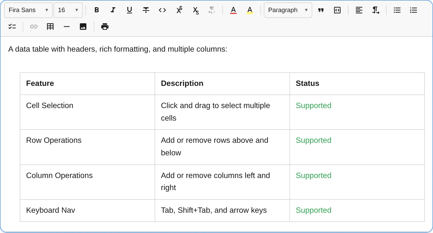 Table plugin with grid picker