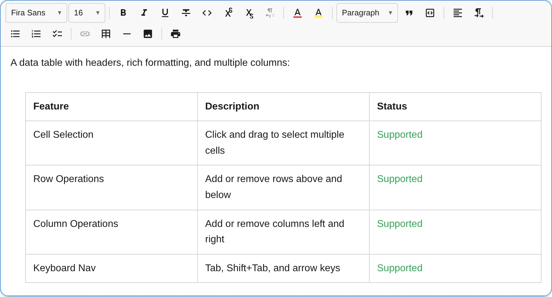 Table plugin with grid picker
