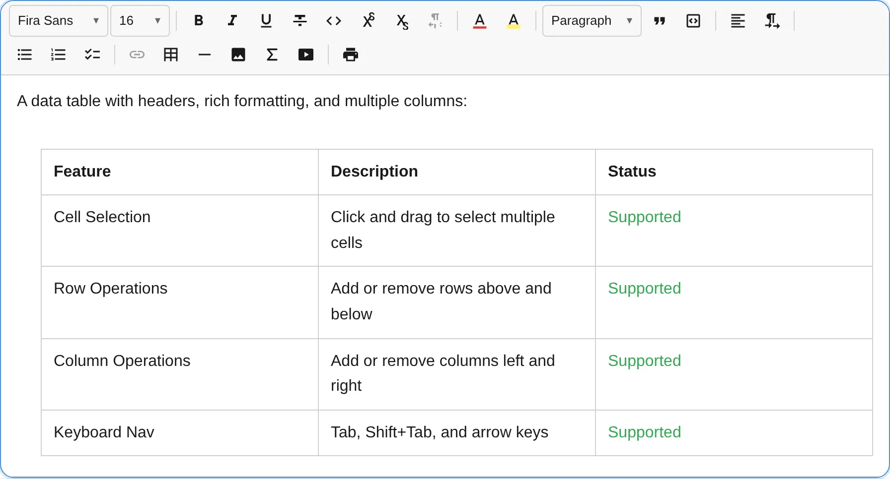 Table plugin with grid picker
