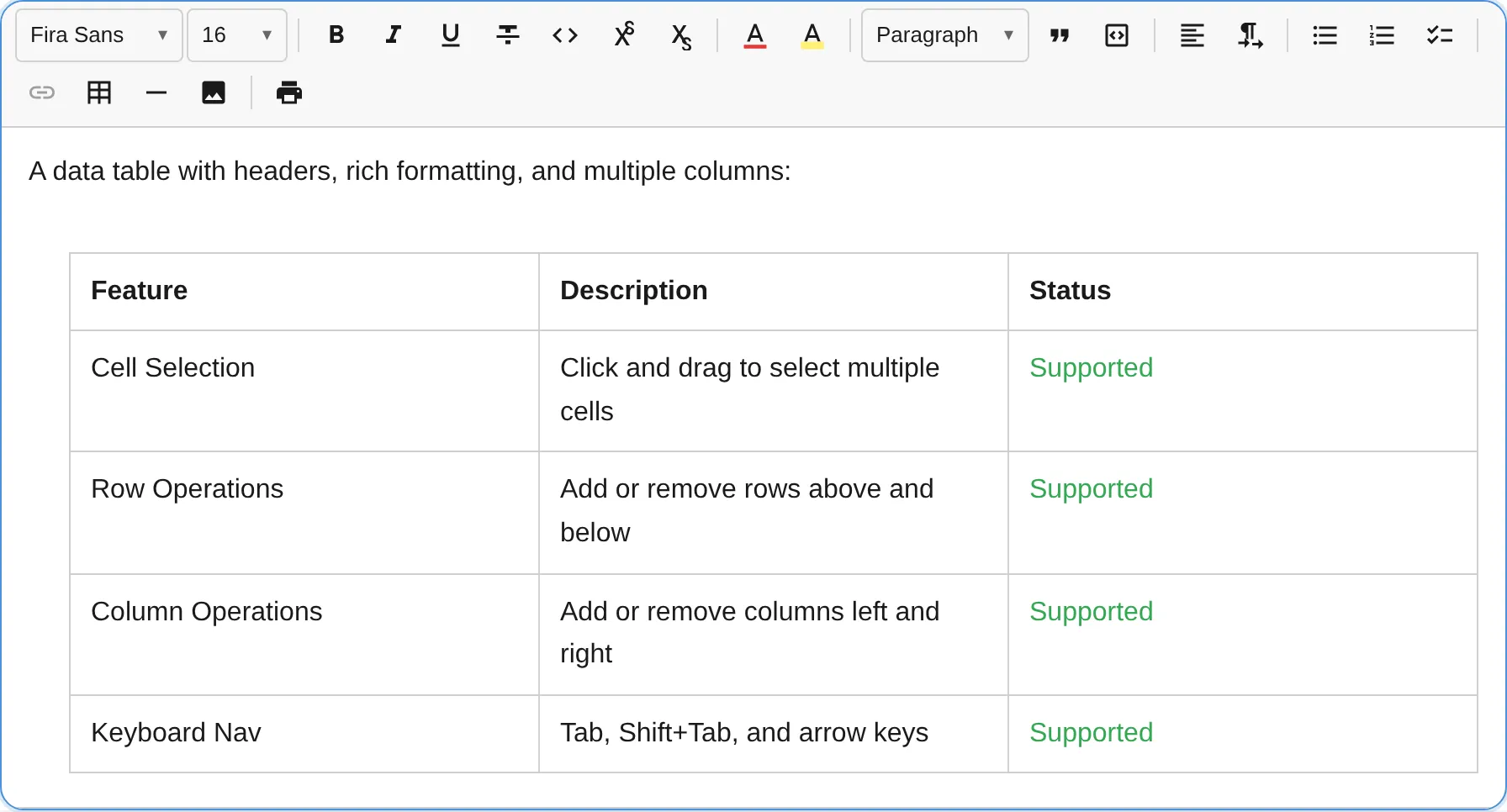 Table plugin with grid picker