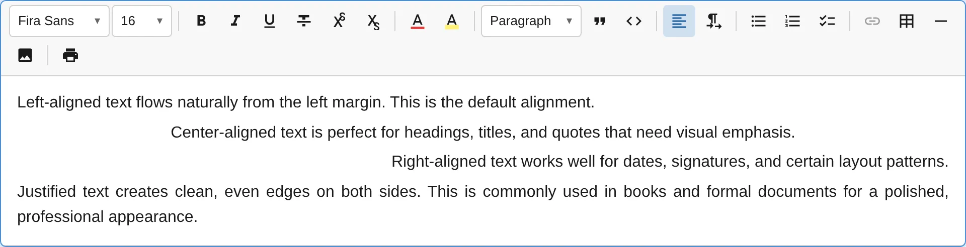 Text alignment options