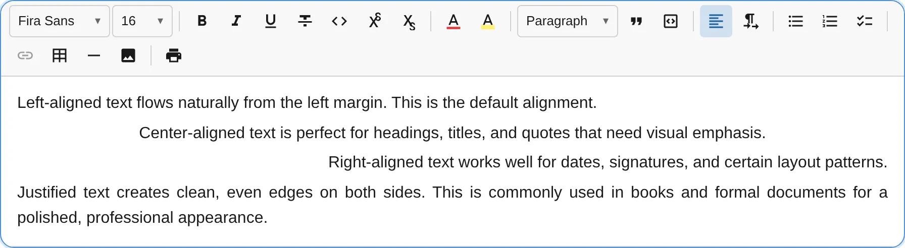 Text alignment options