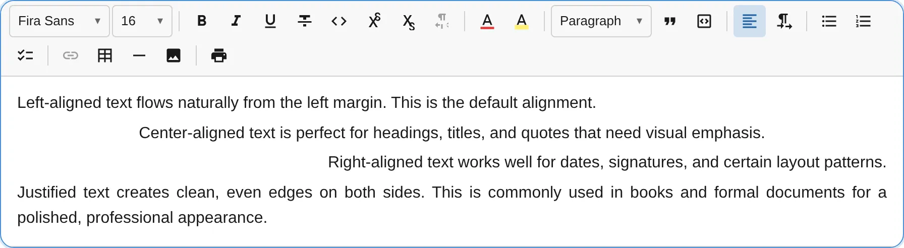 Text alignment options