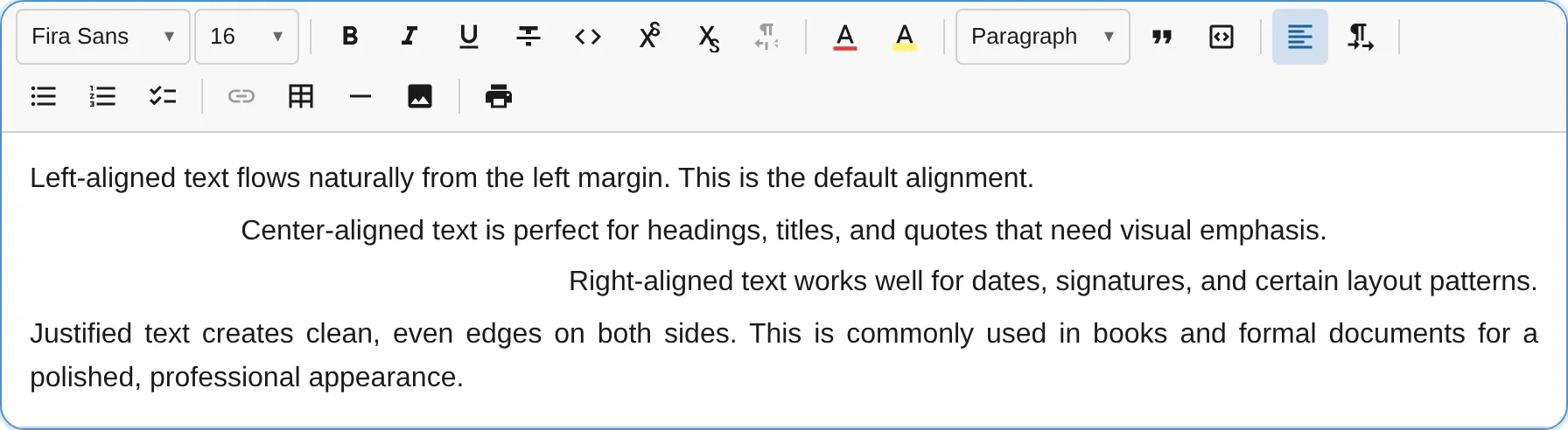 Text alignment options