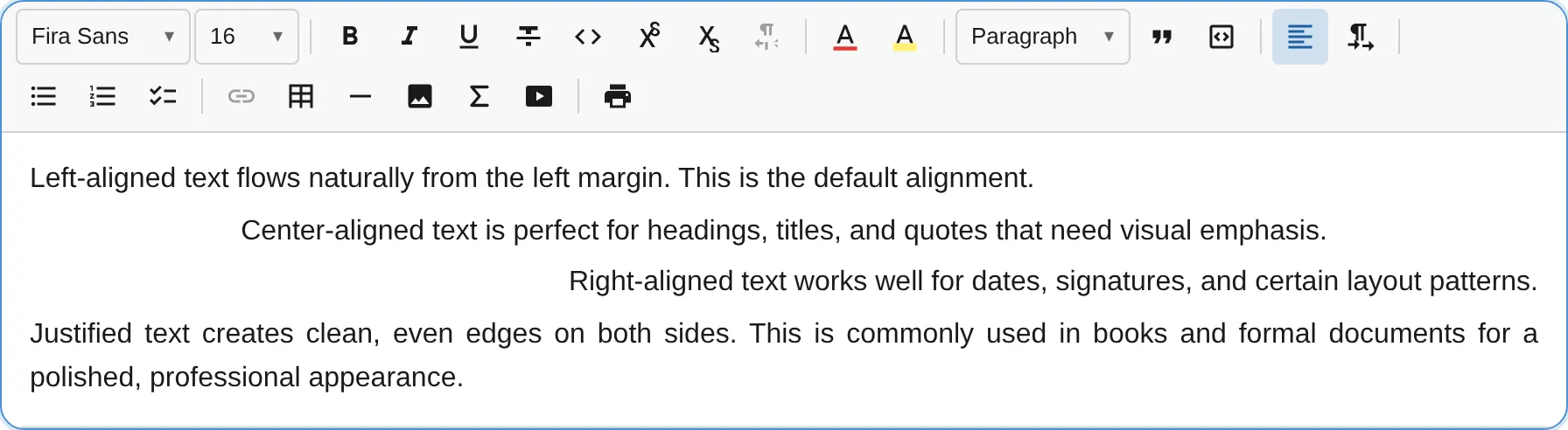 Text alignment options