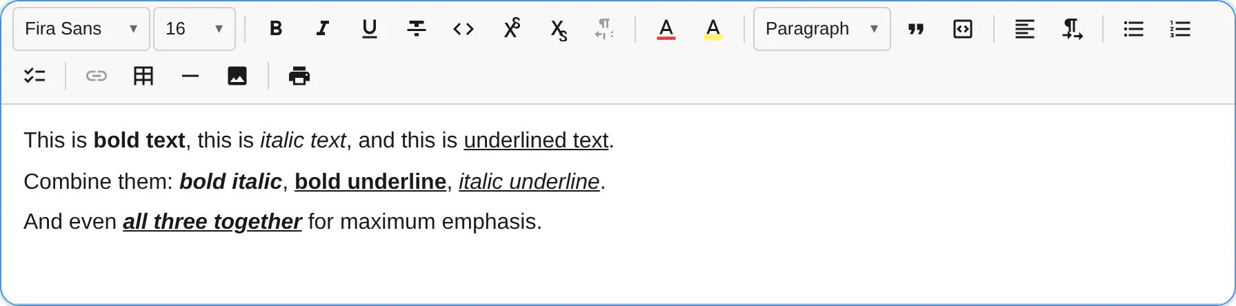 Text formatting toolbar buttons