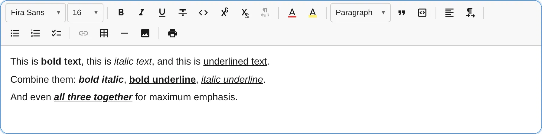 Text formatting toolbar buttons