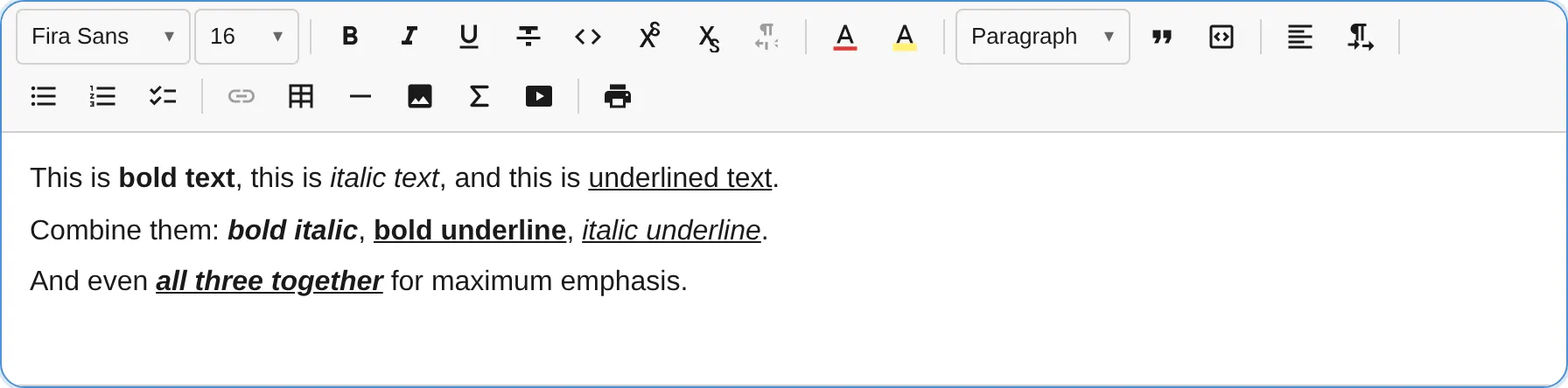 Text formatting toolbar buttons