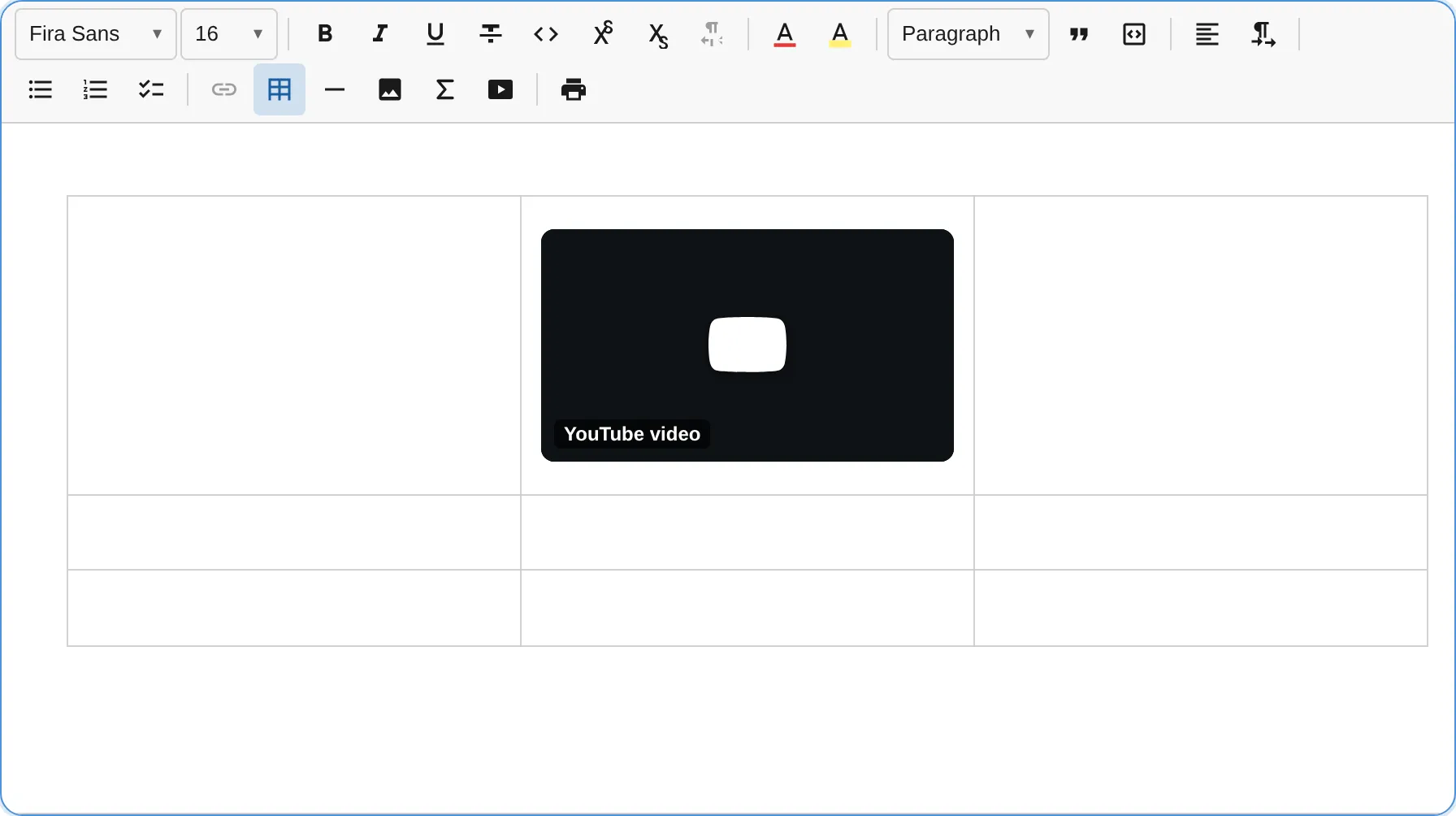 Video embedded inside a table cell
