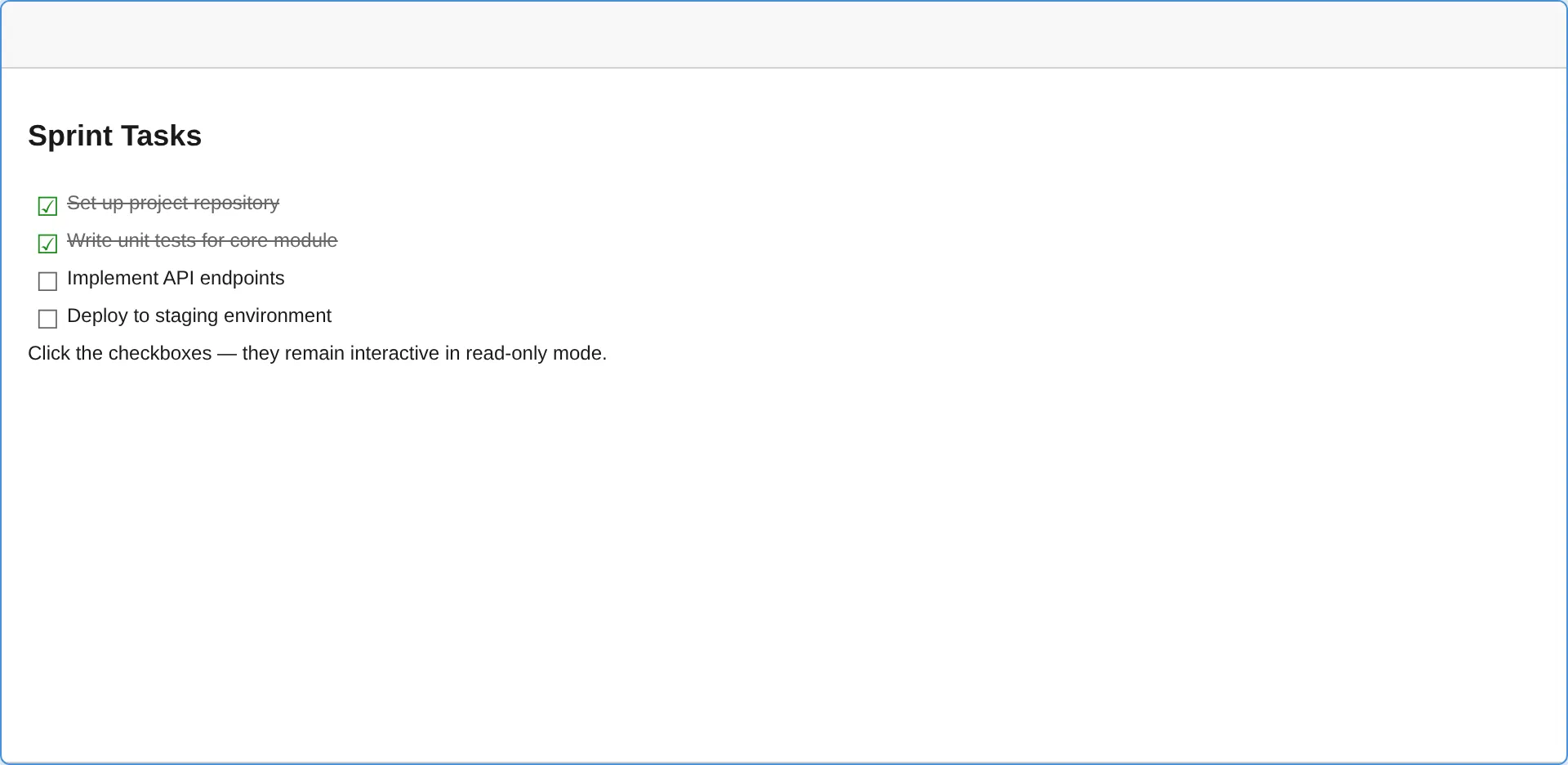 Read-only editor with interactive checklists