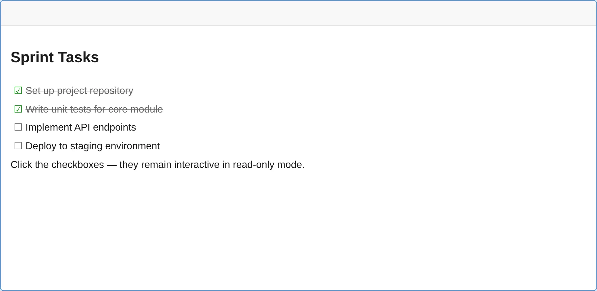 Read-only editor with interactive checklists