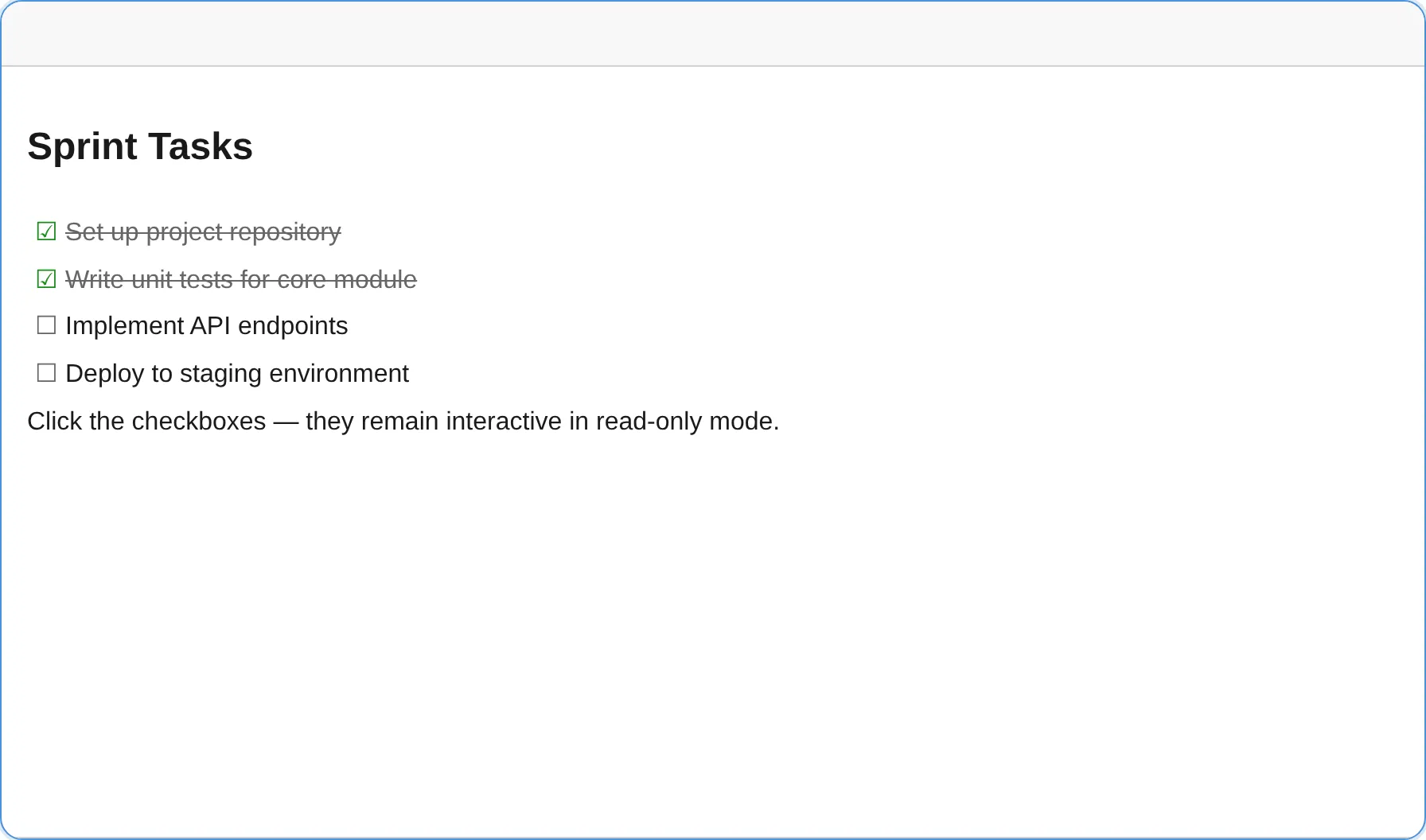 Read-only editor with interactive checklists