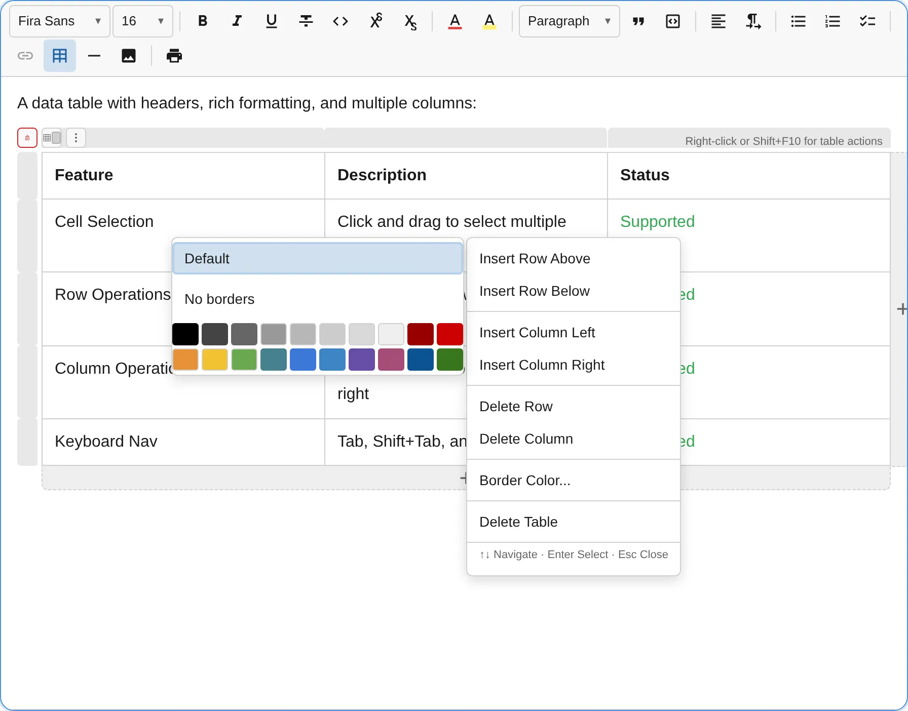 Table border color picker