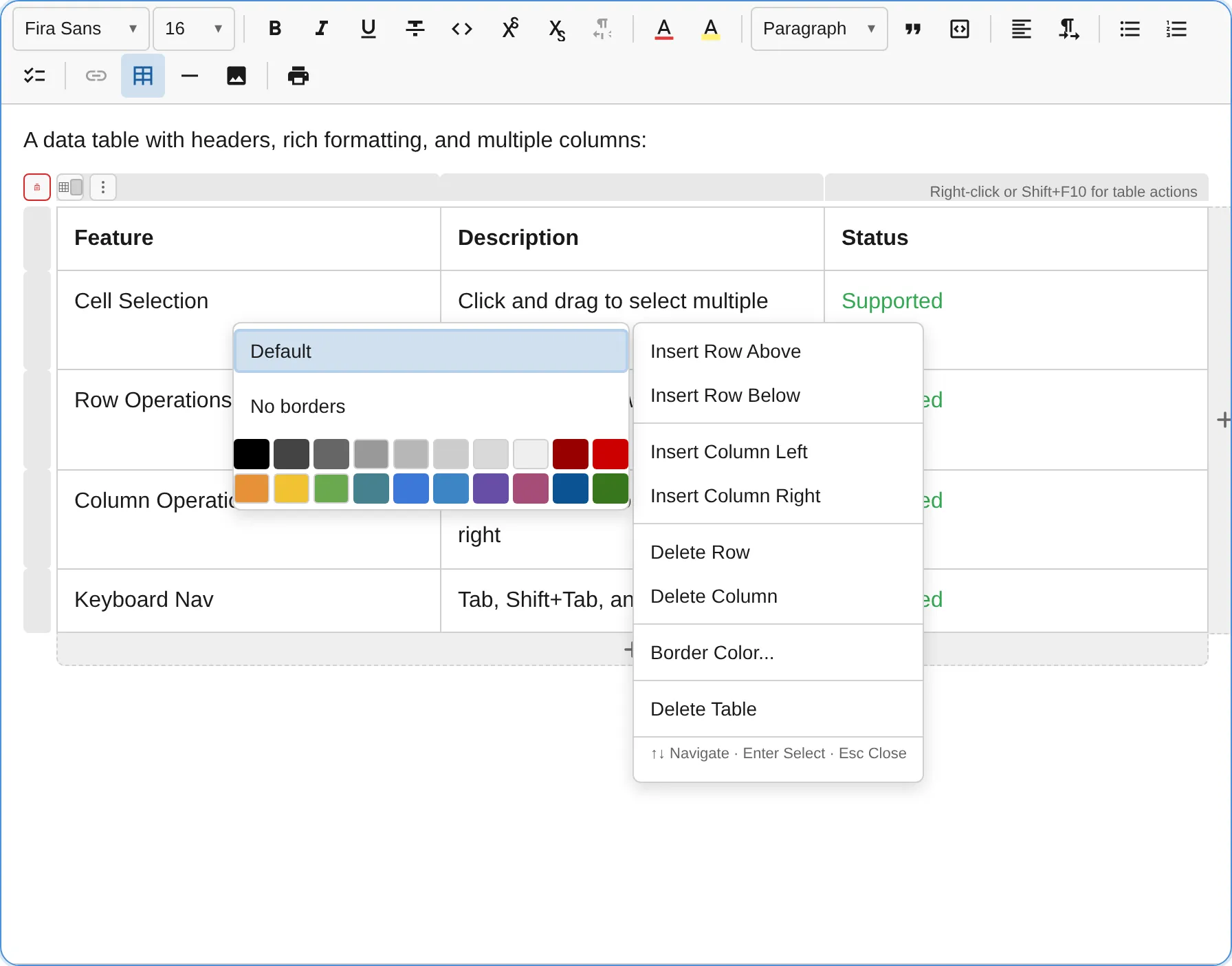 Table border color picker