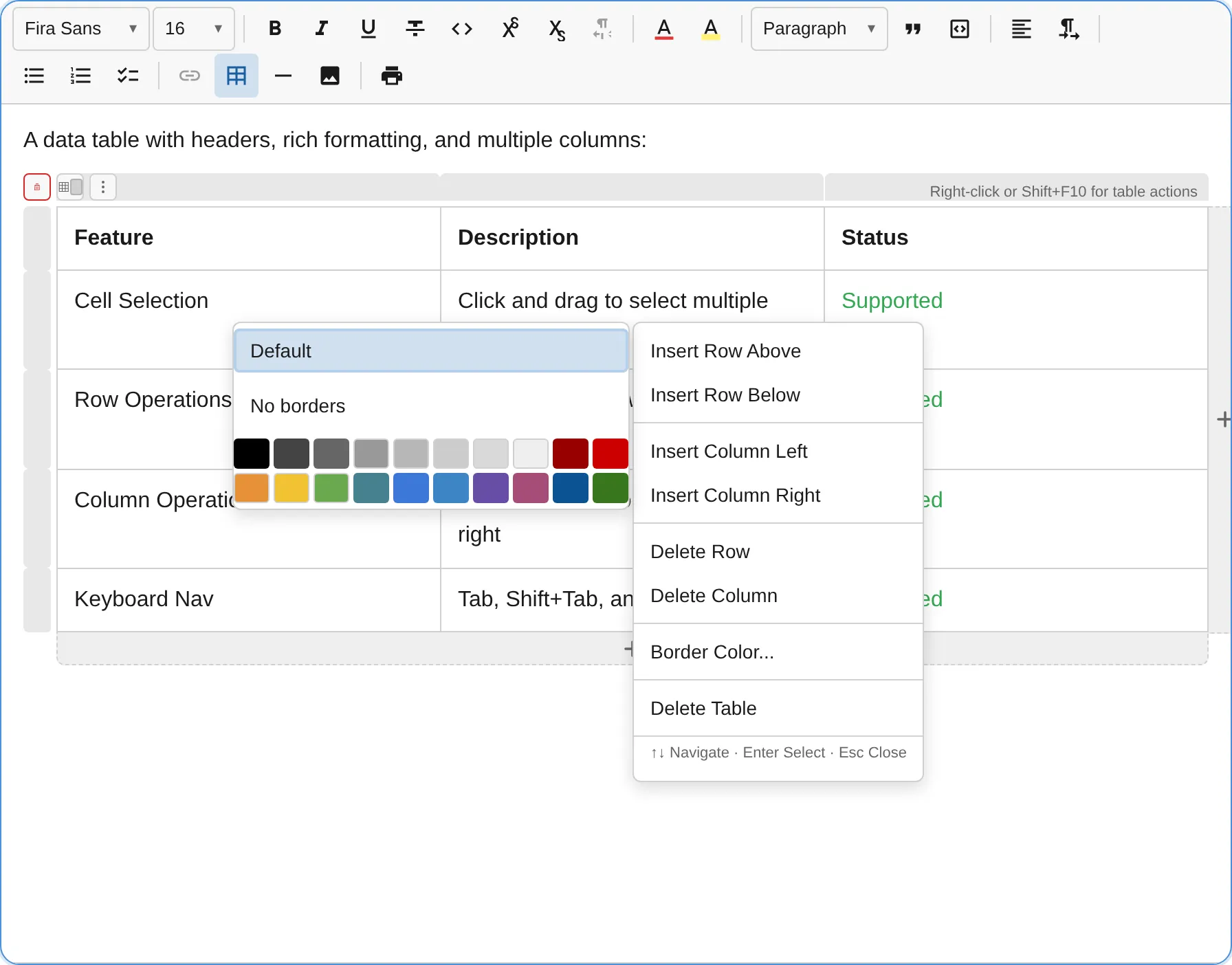 Table border color picker