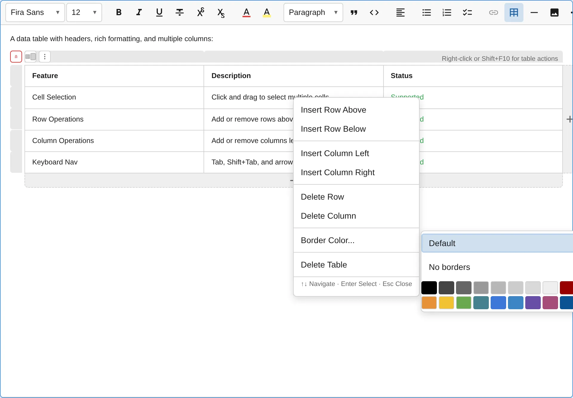 Table border color picker