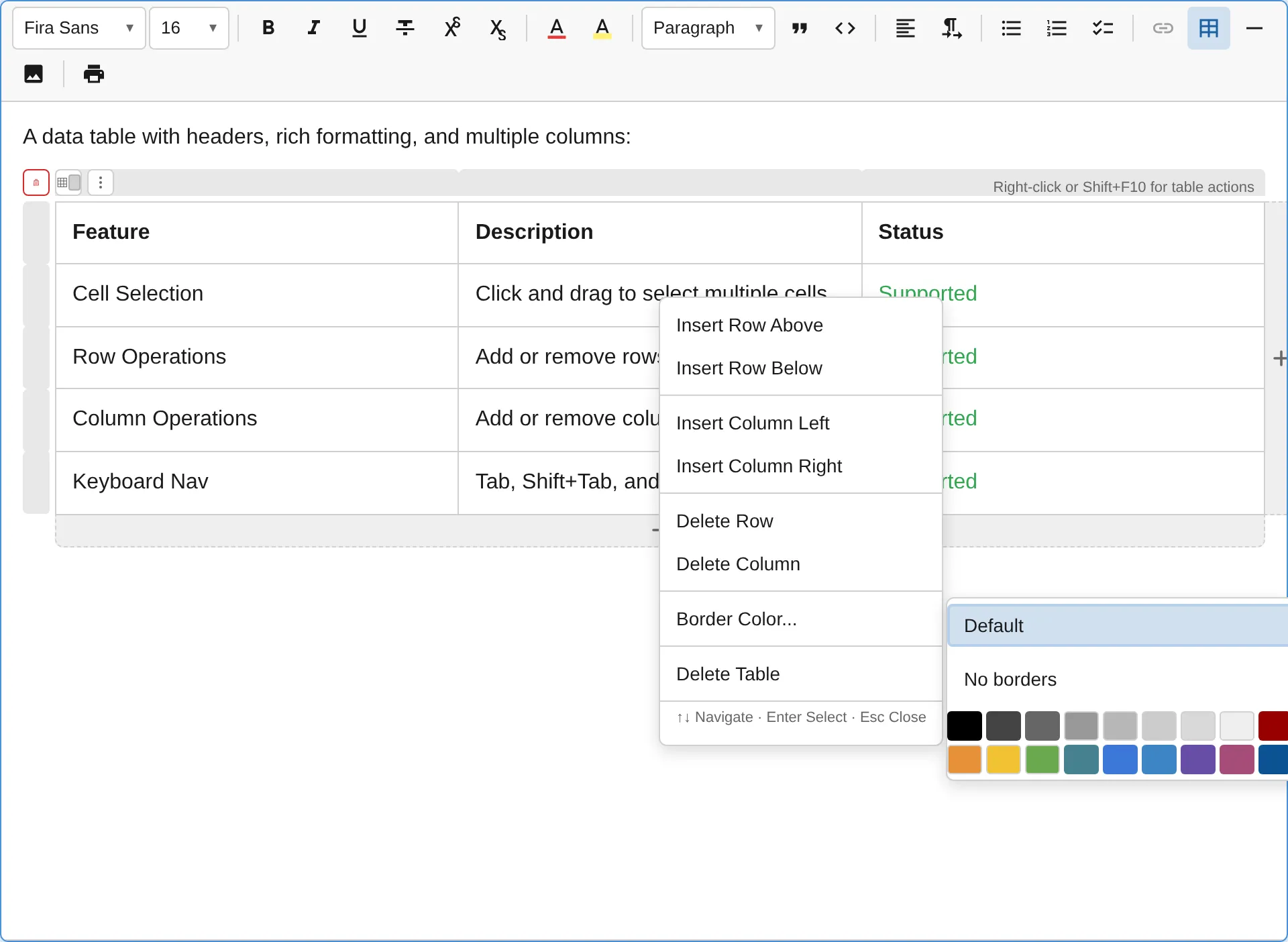 Table border color picker