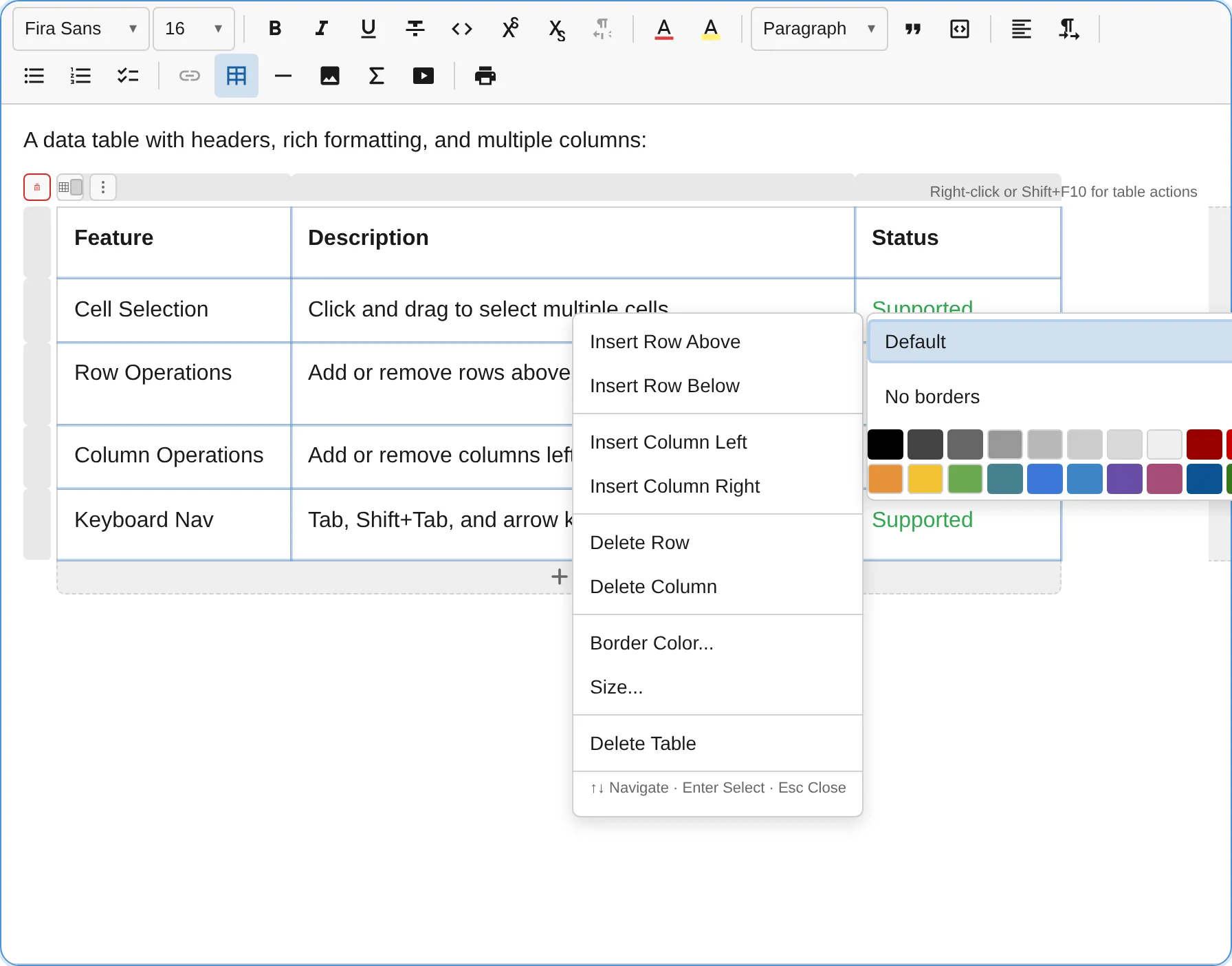 Table border color picker