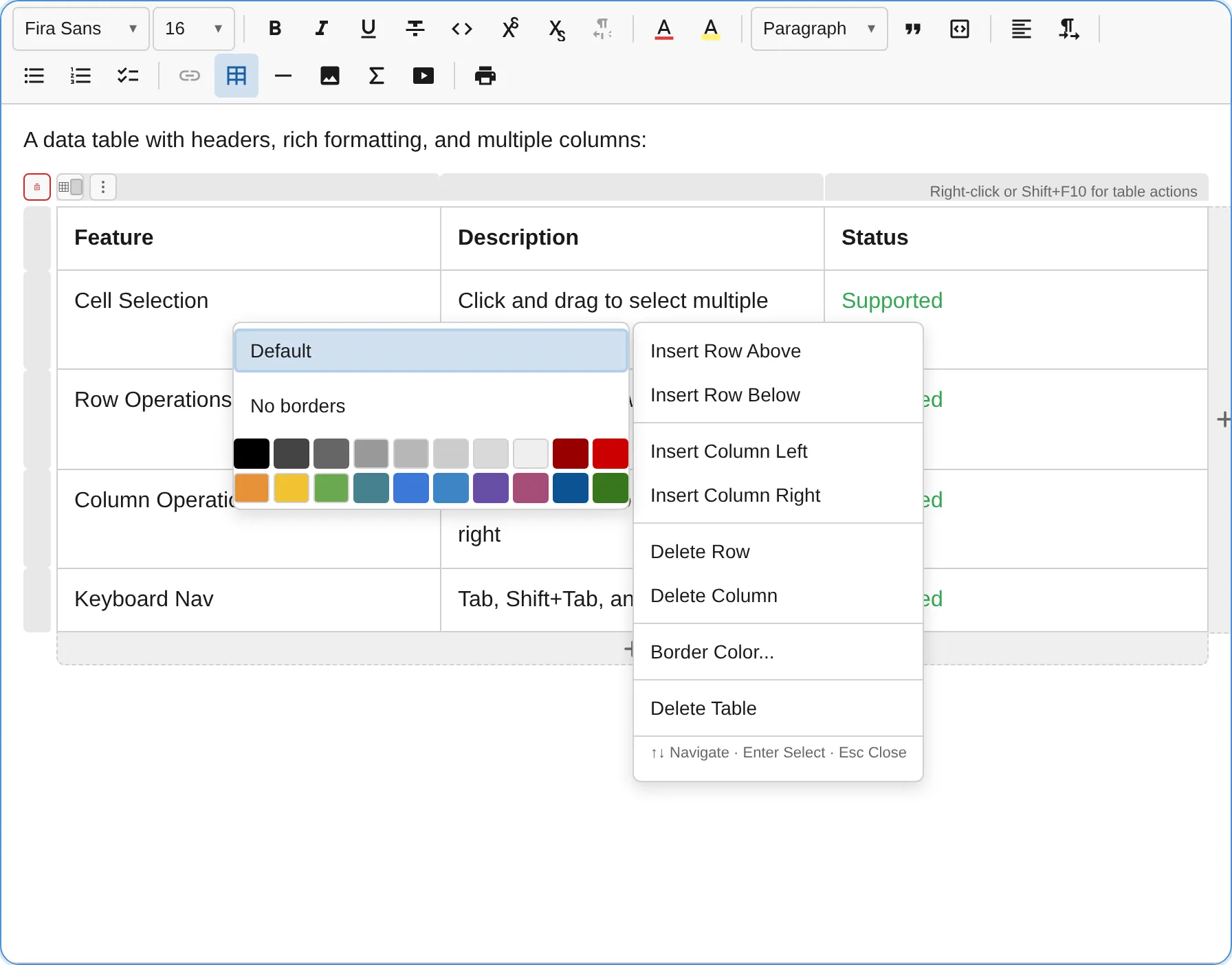 Table border color picker