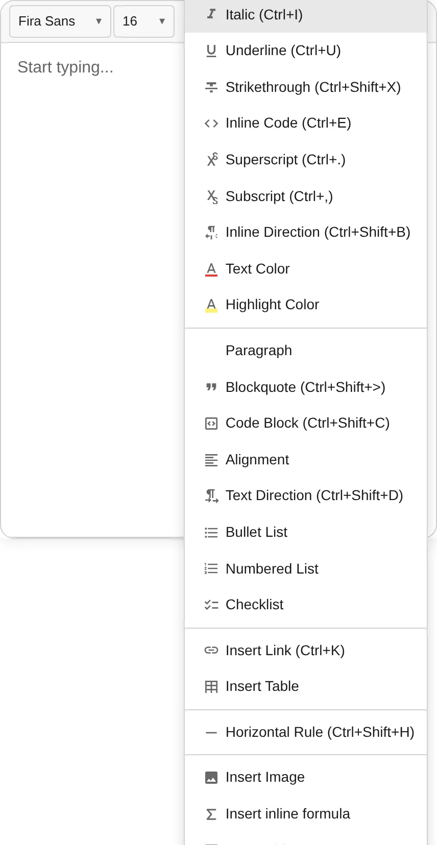 Toolbar overflow dropdown open