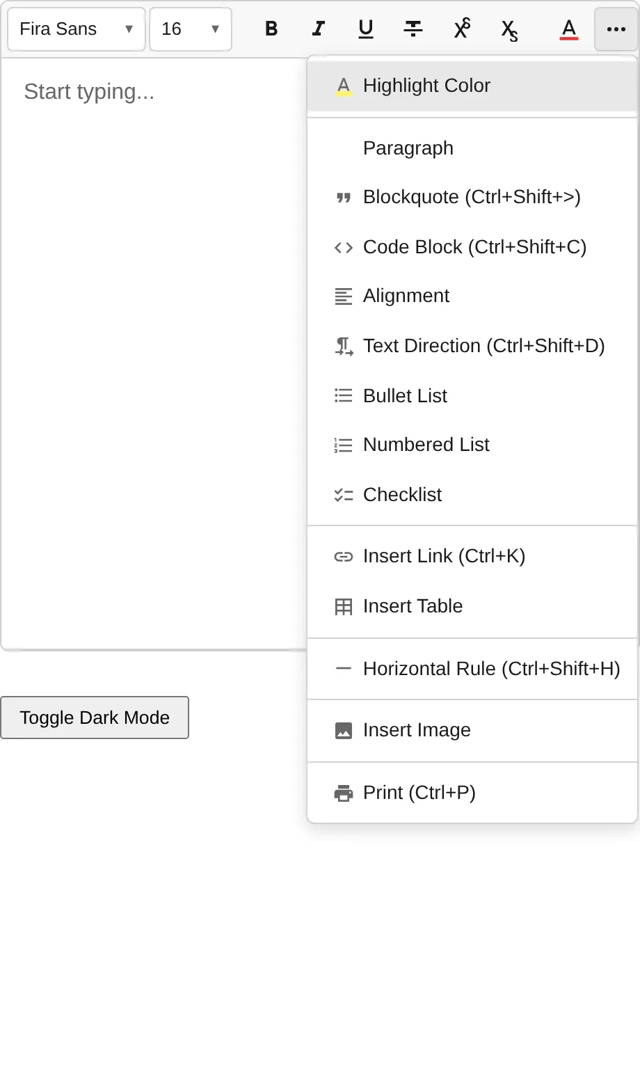 Toolbar overflow dropdown open