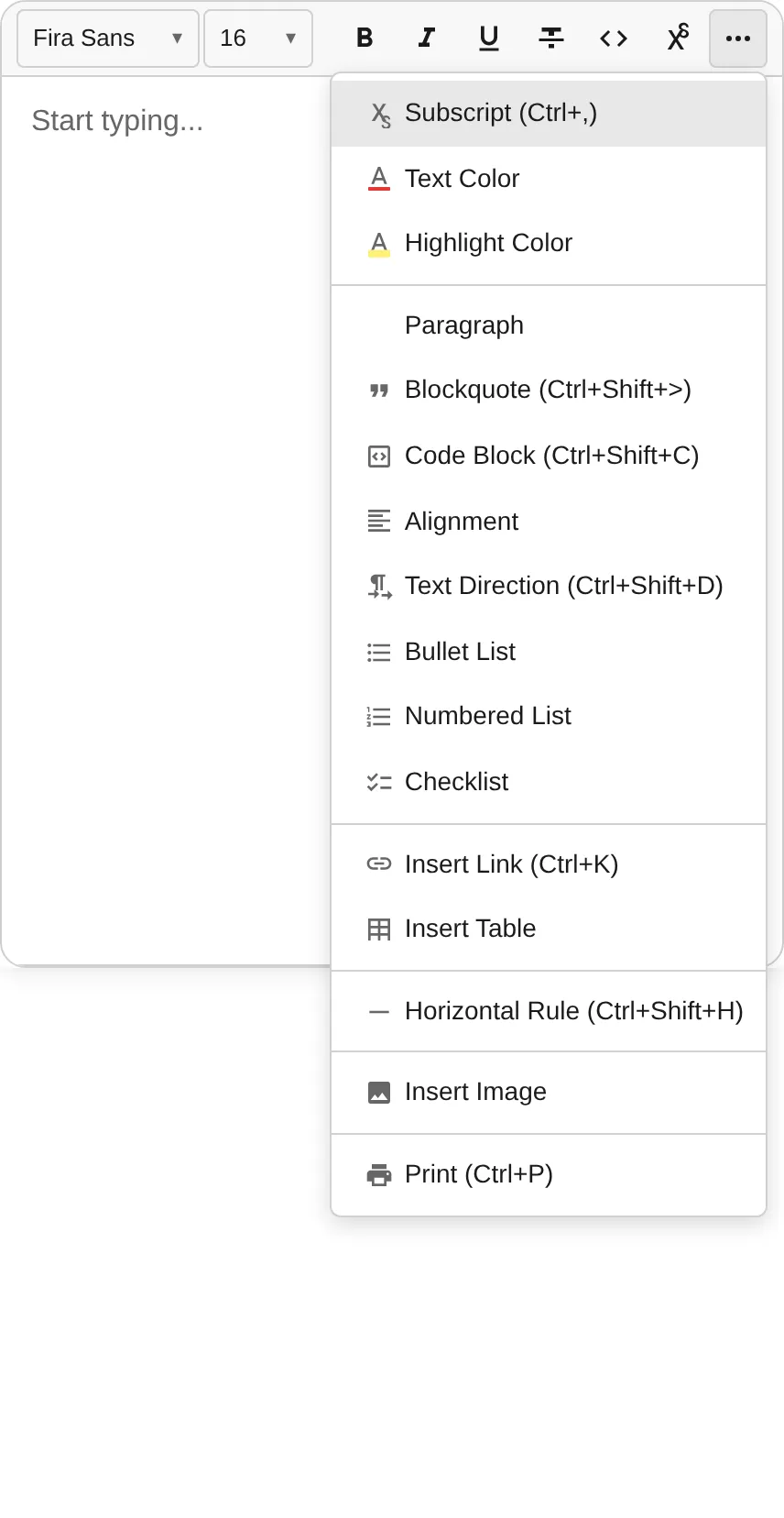 Toolbar overflow dropdown open