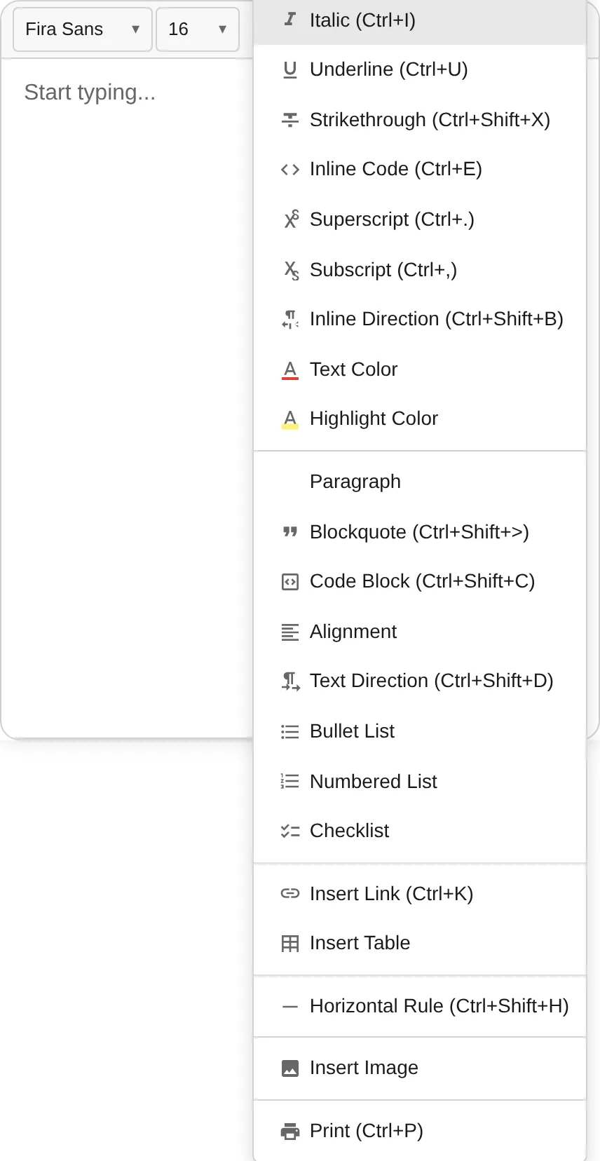Toolbar overflow dropdown open