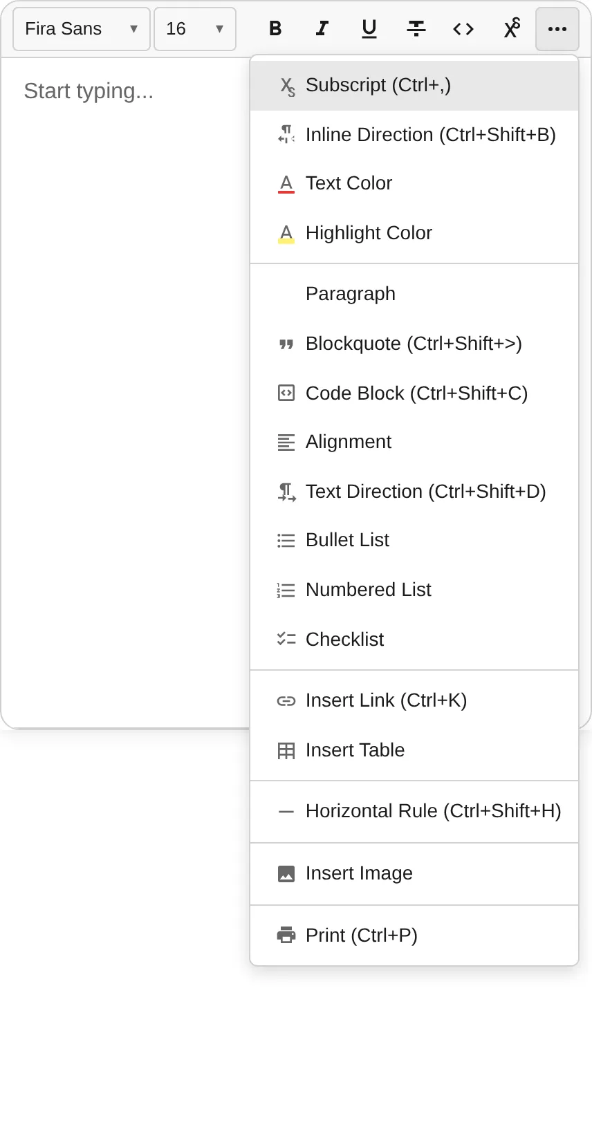 Toolbar overflow dropdown open