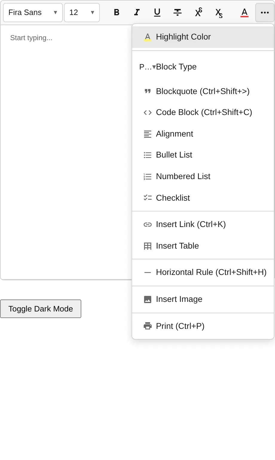 Toolbar overflow dropdown open